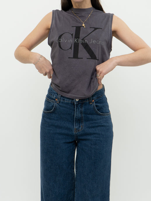 CALVIN KLEIN x Faded Grey Cropped Lightweight Tank (XS, S)