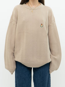 Vintage x CHAPS RALPH LAUREN Beige Cotton Knit Emblem Sweater (XS-XL)