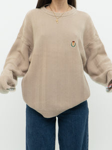 Vintage x CHAPS RALPH LAUREN Beige Cotton Knit Emblem Sweater (XS-XL)