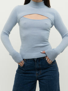 Vintage x INTERMIX Baby Blue Cashmere Cutout Sweater (XS, S)