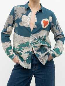 SEZANE x Teal Landscape Patterned Cotton Button-up (XS, S)