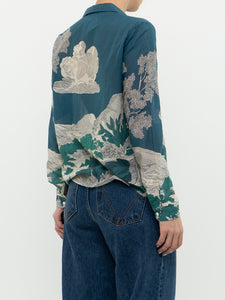 SEZANE x Teal Landscape Patterned Cotton Button-up (XS, S)