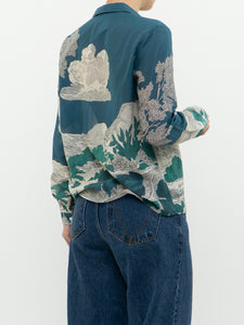 SEZANE x Teal Landscape Patterned Cotton Button-up (XS, S)