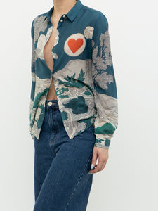 SEZANE x Teal Landscape Patterned Cotton Button-up (XS, S)