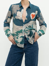 Load image into Gallery viewer, SEZANE x Teal Landscape Patterned Cotton Button-up (XS, S)