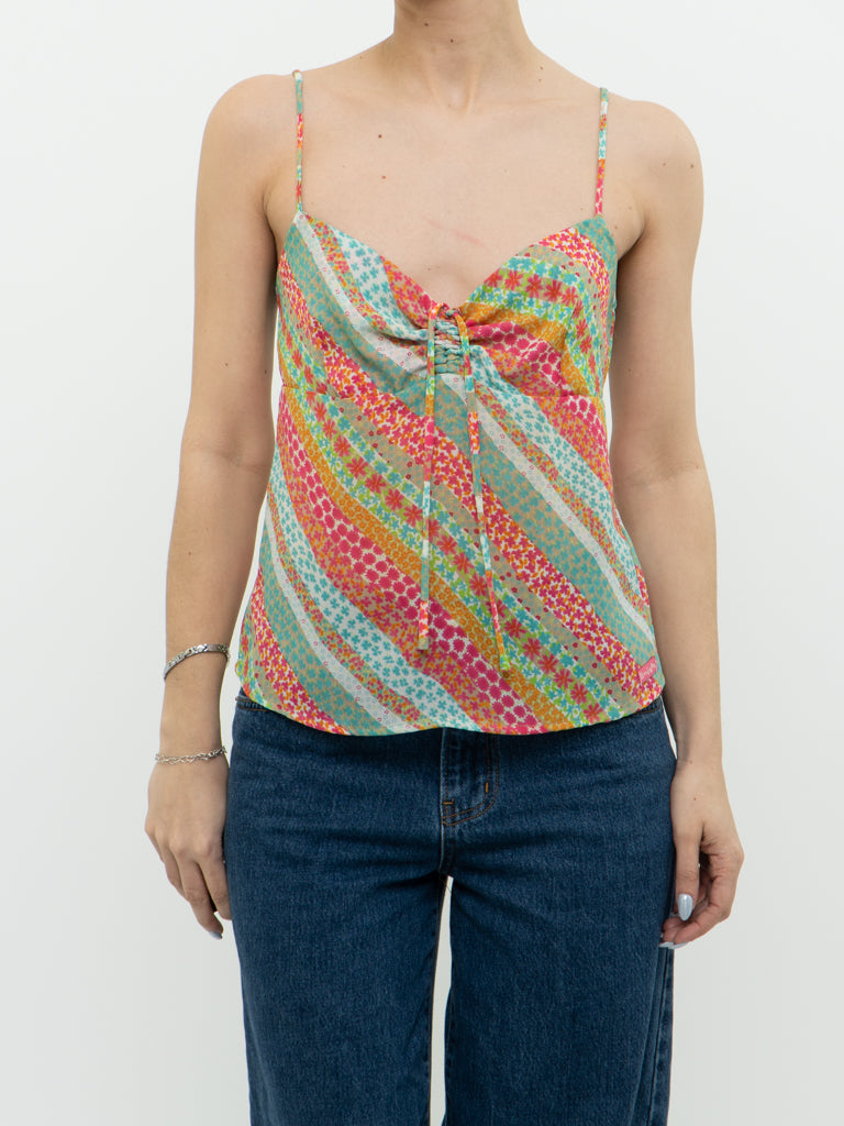 Vintage x Colourful Floral Cinched Tank (XS, S)