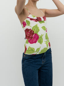 Vintage x Made in Brazil  x White, Pink & Green Floral Frilly Tank (XS, S)