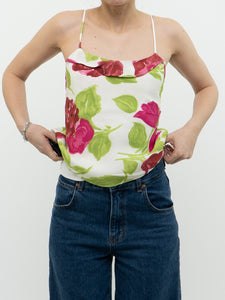 Vintage x Made in Brazil  x White, Pink & Green Floral Frilly Tank (XS, S)