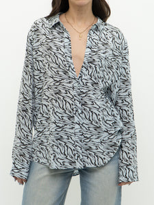 RAILS x Silk Pale Blue Zebra Blouse (XS-L)