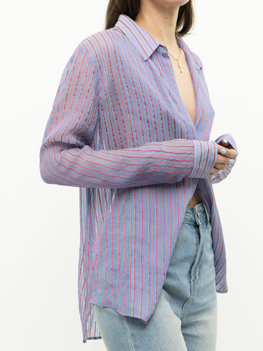 THEORY x Purple Silk Striped Buttonup (XS-M)