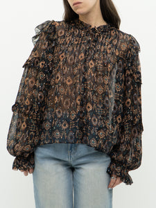 ULLA JOHNSON x Silk Patterned Bohemian Blouse (XS-M)