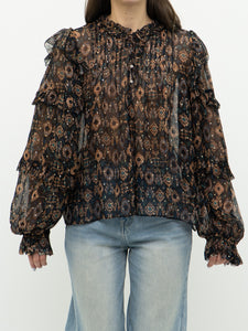 ULLA JOHNSON x Silk Patterned Bohemian Blouse (XS-M)