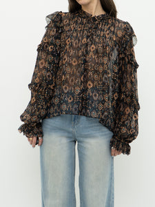 ULLA JOHNSON x Silk Patterned Bohemian Blouse (XS-M)