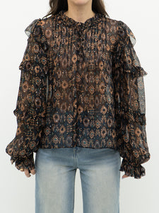 ULLA JOHNSON x Silk Patterned Bohemian Blouse (XS-M)