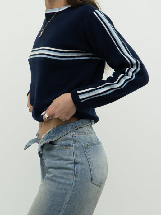 Vintage x Navy, Baby Blue Striped Cropped Knit (XS, S)