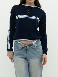 Vintage x Navy, Baby Blue Striped Cropped Knit (XS, S)