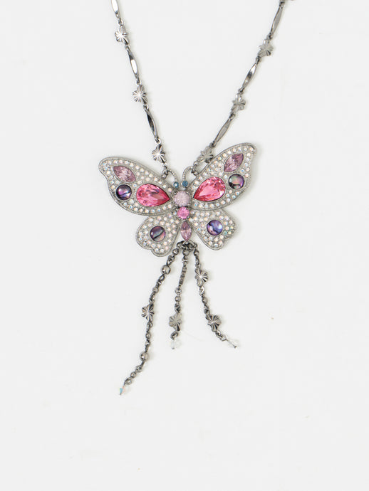 Vintage x JAC Stanless Steel Butterfly Rhinestone Necklace