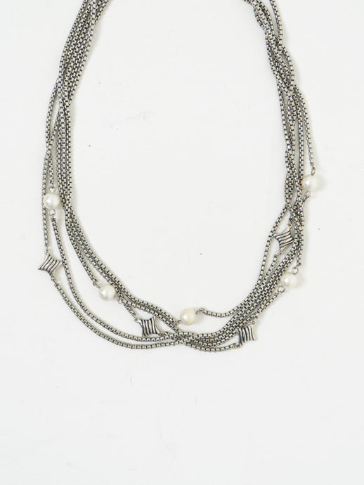 Vintage x Silver Pearl Multi-Chain Necklace