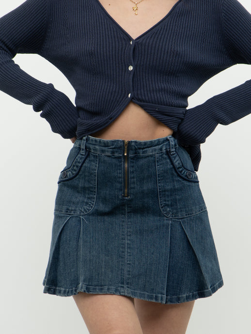 Vintage x Made in Hong Kong x Denim Pleated Mini Skirt (S, M)