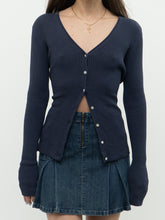 Load image into Gallery viewer, Vintage x Dark Ash Blue Ribbed Cardigan (S, M)