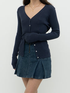 Vintage x Dark Ash Blue Ribbed Cardigan (S, M)