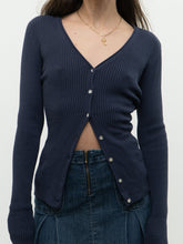 Load image into Gallery viewer, Vintage x Dark Ash Blue Ribbed Cardigan (S, M)