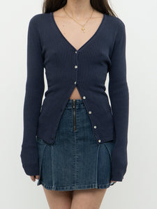 Vintage x Dark Ash Blue Ribbed Cardigan (S, M)