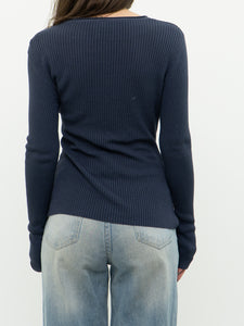 Vintage x Dark Ash Blue Ribbed Cardigan (S, M)