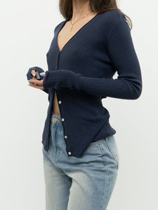 Vintage x Dark Ash Blue Ribbed Cardigan (S, M)