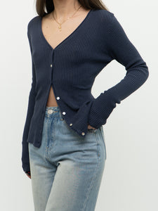 Vintage x Dark Ash Blue Ribbed Cardigan (S, M)