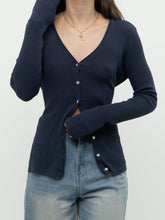 Load image into Gallery viewer, Vintage x Dark Ash Blue Ribbed Cardigan (S, M)