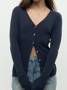 Vintage x Dark Ash Blue Ribbed Cardigan (S, M)