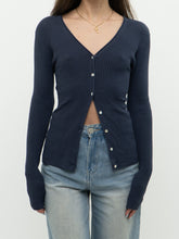 Load image into Gallery viewer, Vintage x Dark Ash Blue Ribbed Cardigan (S, M)