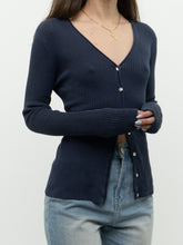 Load image into Gallery viewer, Vintage x Dark Ash Blue Ribbed Cardigan (S, M)