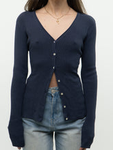 Load image into Gallery viewer, Vintage x Dark Ash Blue Ribbed Cardigan (S, M)