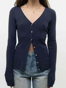 Vintage x Dark Ash Blue Ribbed Cardigan (S, M)