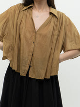 Load image into Gallery viewer, BANANA REPUBLIC  x Camel Silk &amp; Cotton Pleated Button-Up (S)