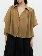 Load image into Gallery viewer, BANANA REPUBLIC  x Camel Silk &amp; Cotton Pleated Button-Up (S)