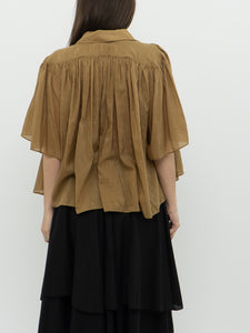 BANANA REPUBLIC  x Camel Silk & Cotton Pleated Button-Up (S)