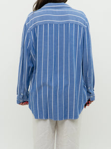 TAHARI x Blue & White Soft Striped Button Up (XS-XL)