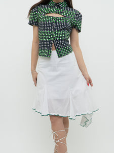 Vintage x Made in USA x White Pleated Skirt With Green Trim (M, L)