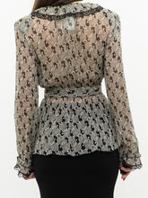 Load image into Gallery viewer, ANNA SUI x Made in USA x Black &amp; Cream Silk Ruffled Top (6)