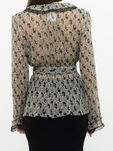 Load image into Gallery viewer, ANNA SUI x Made in USA x Black &amp; Cream Silk Ruffled Top (6)