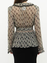 Load image into Gallery viewer, ANNA SUI x Made in USA x Black &amp; Cream Silk Ruffled Top (6)