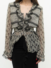 Load image into Gallery viewer, ANNA SUI x Made in USA x Black &amp; Cream Silk Ruffled Top (6)