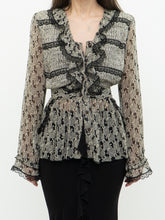 Load image into Gallery viewer, ANNA SUI x Made in USA x Black &amp; Cream Silk Ruffled Top (6)