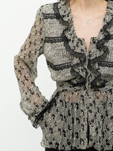 Load image into Gallery viewer, ANNA SUI x Made in USA x Black &amp; Cream Silk Ruffled Top (6)