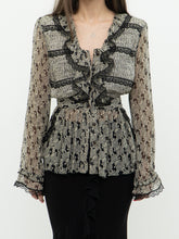 Load image into Gallery viewer, ANNA SUI x Made in USA x Black &amp; Cream Silk Ruffled Top (6)