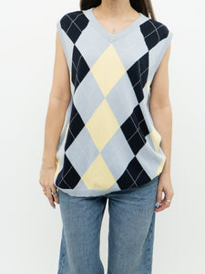 Vintage x Made in Hong Kong x Blue Argyle Cotton Knit Vest (S-L)