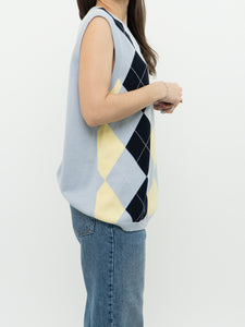 Vintage x Made in Hong Kong x Blue Argyle Cotton Knit Vest (S-L)